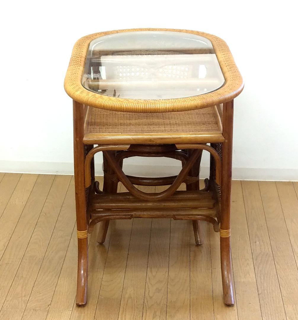美品 籐家具 ラタン ダイニングテーブル サイドテーブル チェア ３点セット