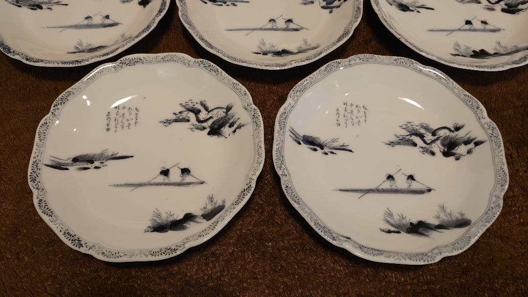 古伊万里　伊万里　染付　輪華皿　６寸皿　５客