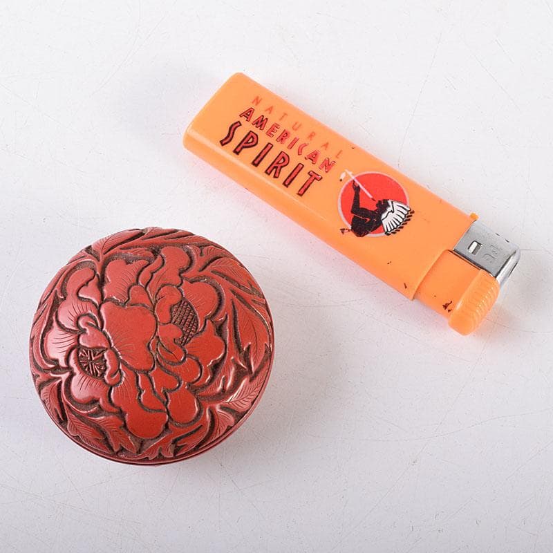 茶道具　堆朱　倶利雕　牡丹庵草　香合　在銘　共箱　V　R8614