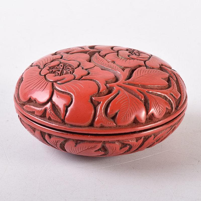 茶道具　堆朱　倶利雕　牡丹庵草　香合　在銘　共箱　V　R8614