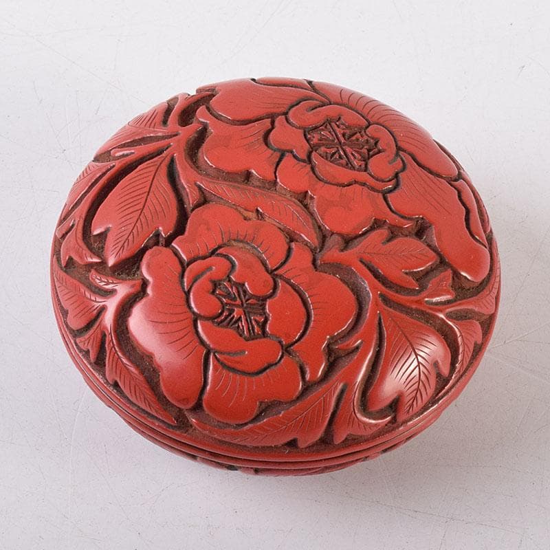 茶道具　堆朱　倶利雕　牡丹庵草　香合　在銘　共箱　V　R8614