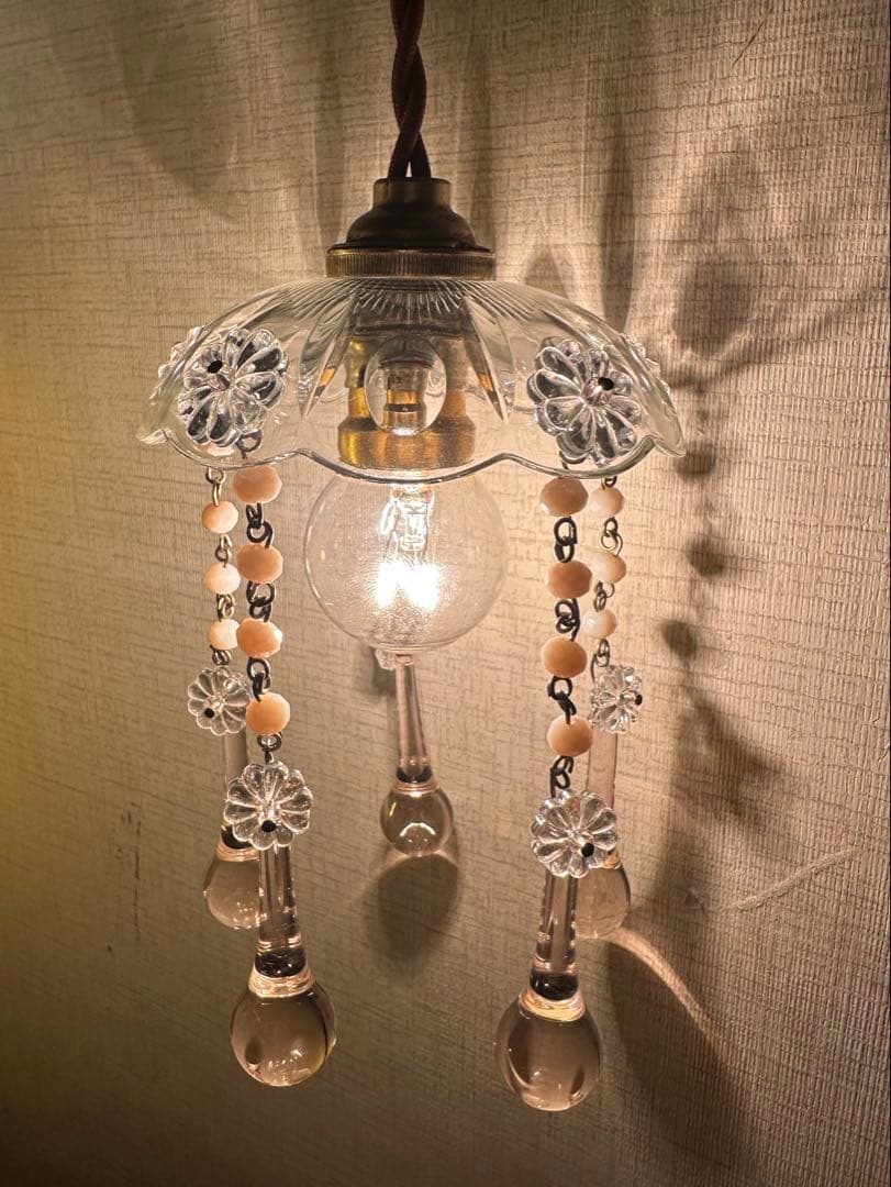 20's フランス アンティーク ピンクムラーノガラスの可愛いミニシャンデリア＊