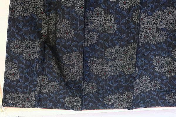 未使用品 本場大島紬 紬 アンサンブル ネイビー 枝花 身丈153.0cm 正絹