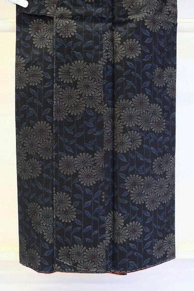 未使用品 本場大島紬 紬 アンサンブル ネイビー 枝花 身丈153.0cm 正絹