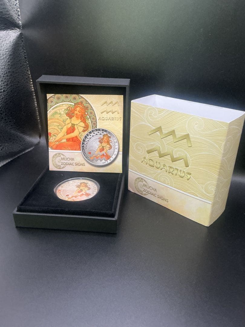 ミュシャ × 黄道十二宮 ― 水瓶座、Aquarius　銀メッキ付き白銅貨