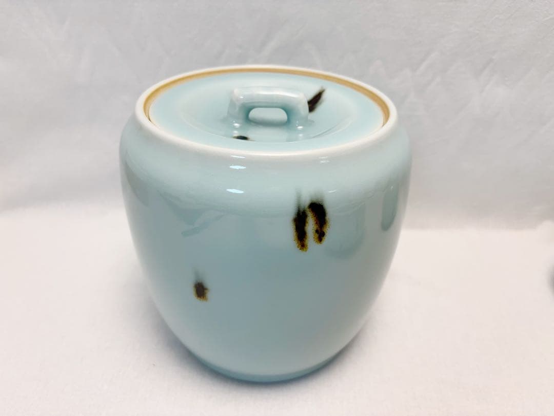 ほぼ未使用 茶道具 平安祥堂造 飛青瓷 台子 皆具 陶印 杓立て 建水蓋置水指