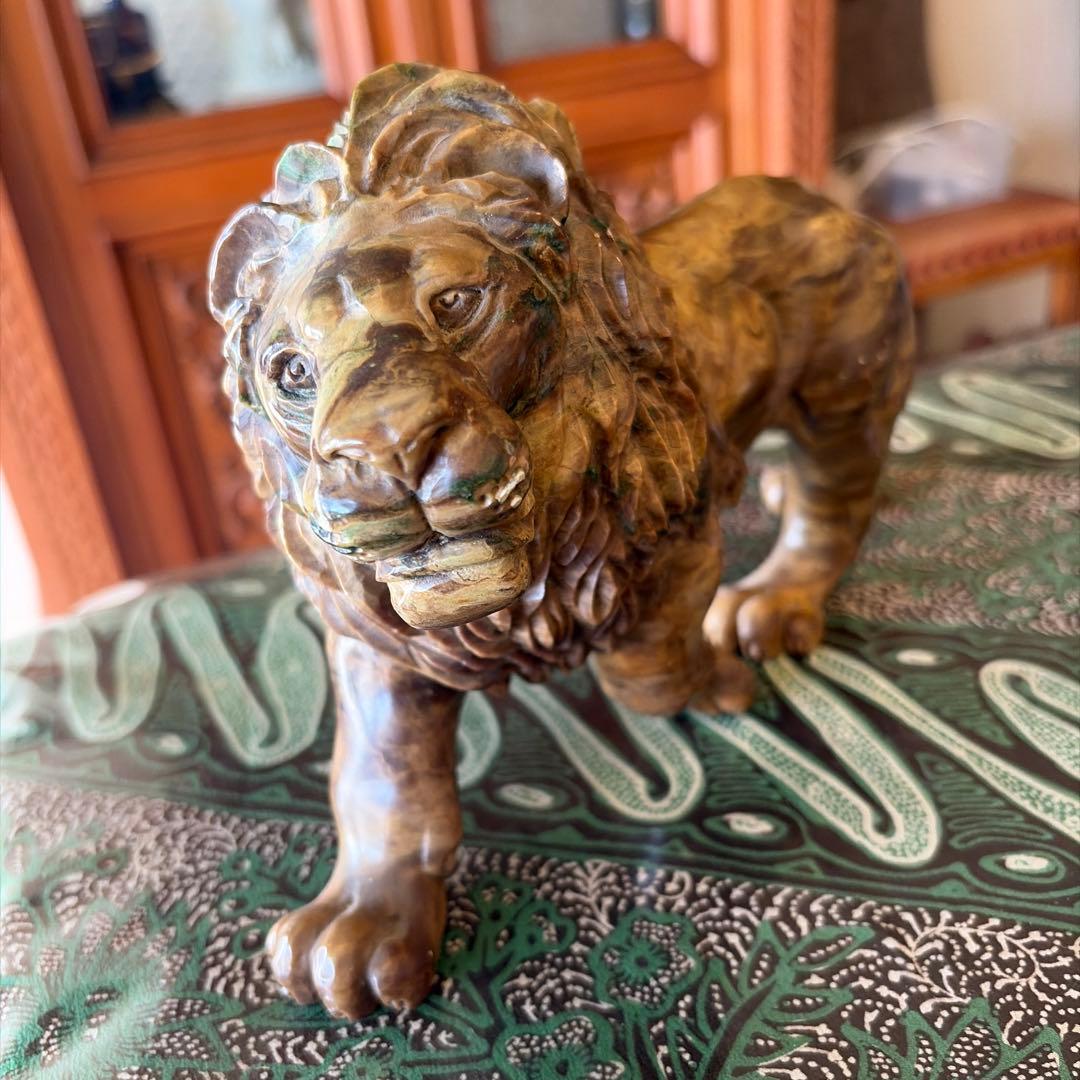 南アフリカ A.MALANLELA作 石彫ライオン像 蛇紋石 骨董 アンティーク