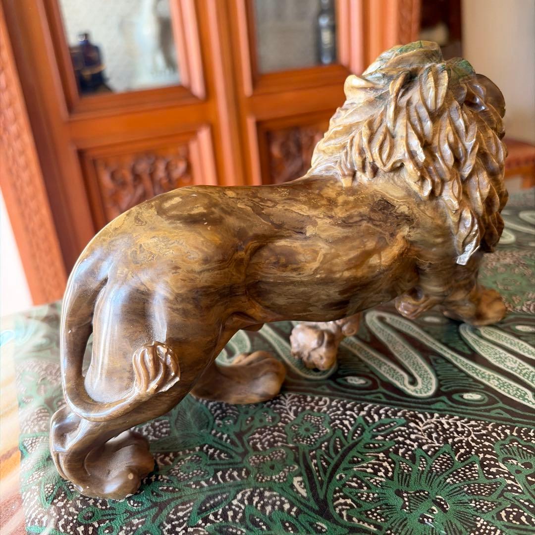 南アフリカ A.MALANLELA作 石彫ライオン像 蛇紋石 骨董 アンティーク