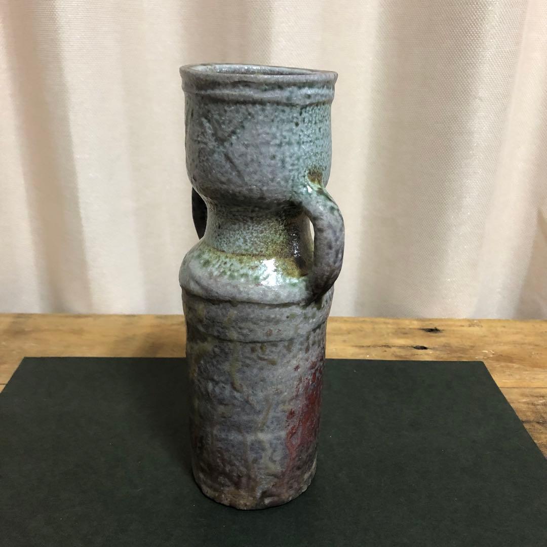 佐久知炎仙 秘色南蛮花器 茶道具 共箱 耳付花入