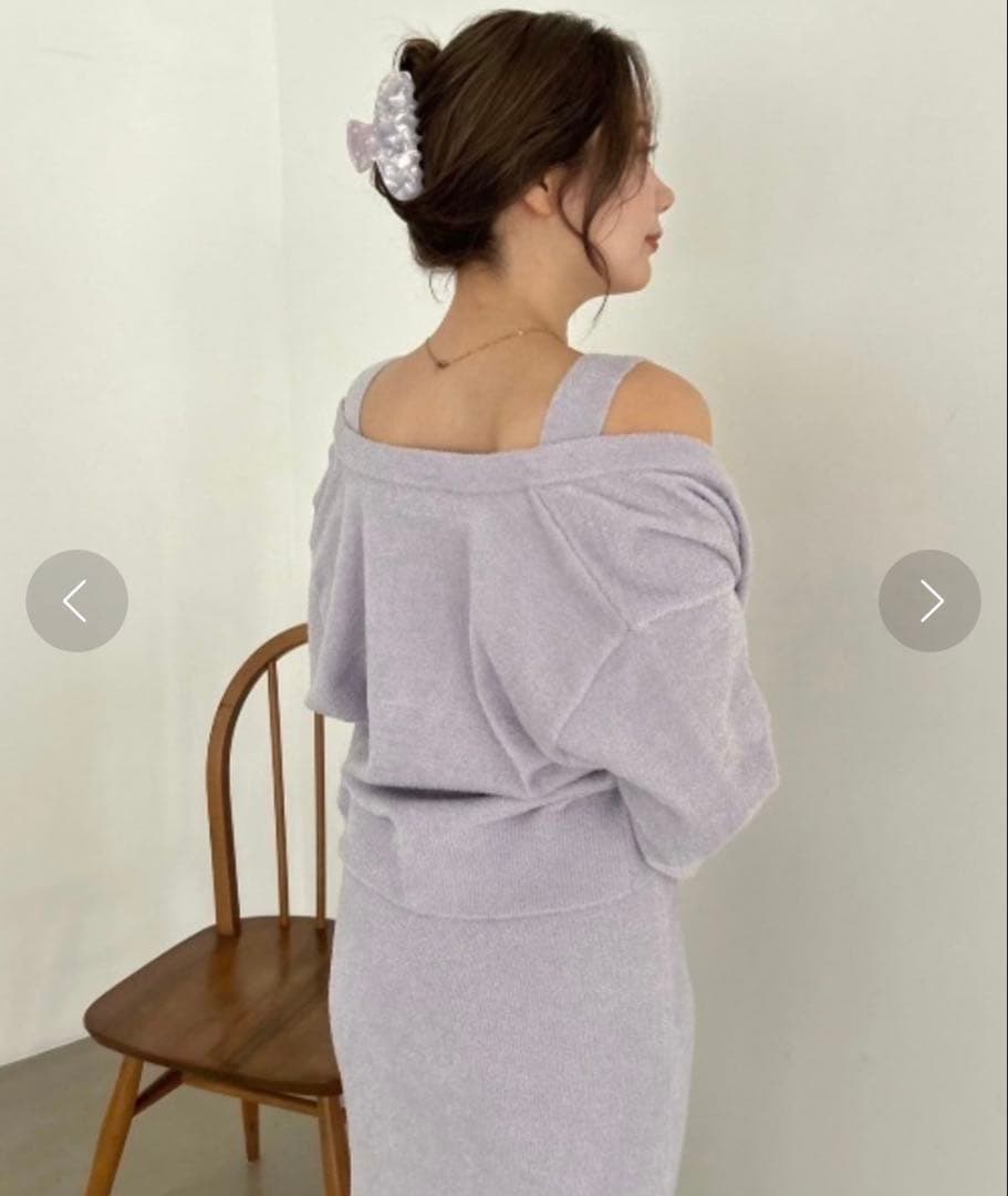 ラベンダー ノースリーブニットワンピース カーディガン付き