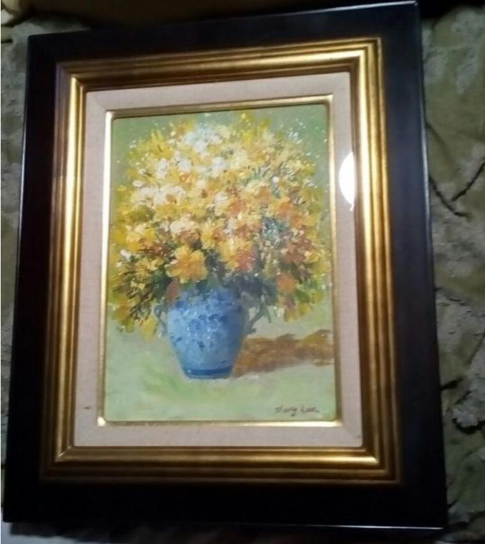 張昆　黄花　油彩4号真作定価15万円ぐらい最終値下げサイン3あり状態いい