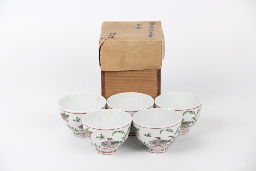 茶道具　平安丹祐　倣明写　大明成化年　色絵蓮鴛鴦文　煎茶碗　　京焼　 EN9-3