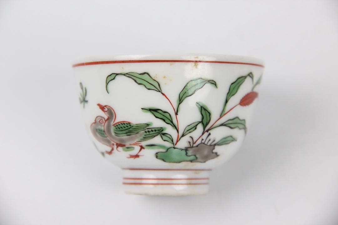 茶道具　平安丹祐　倣明写　大明成化年　色絵蓮鴛鴦文　煎茶碗　　京焼　 EN9-3