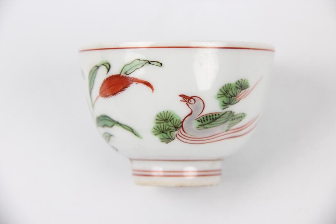 茶道具　平安丹祐　倣明写　大明成化年　色絵蓮鴛鴦文　煎茶碗　　京焼　 EN9-3