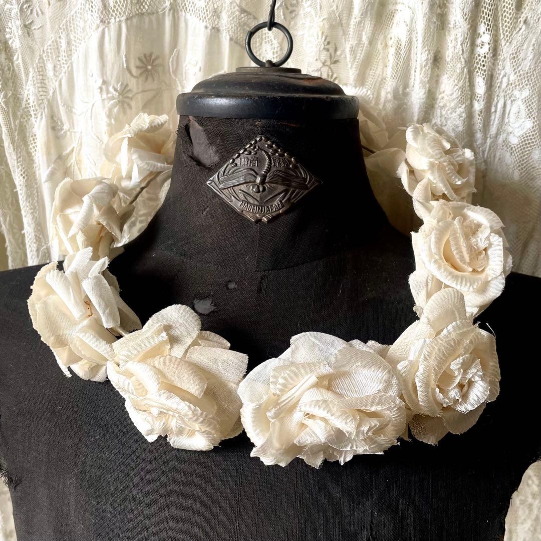 シルク布花ティアラ　布花冠　フランスアンティーク　グローブドマリエ　バラ