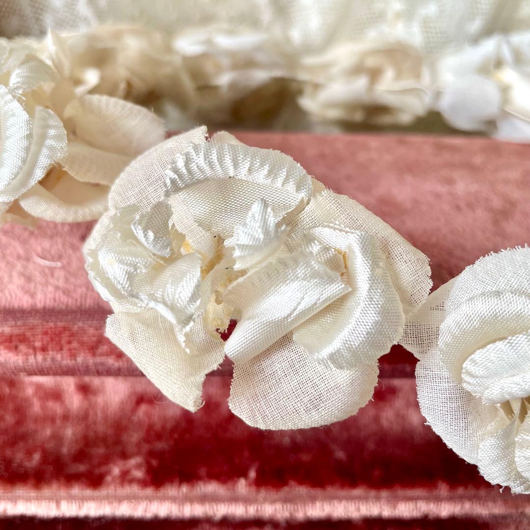 シルク布花ティアラ　布花冠　フランスアンティーク　グローブドマリエ　バラ