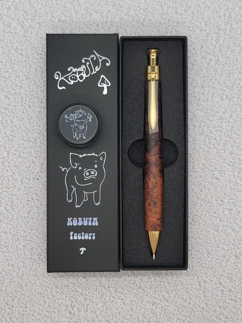 新品　こぶた工房　極上花梨瘤　紅白グロテスク　金金具　シャープペンシル0.5