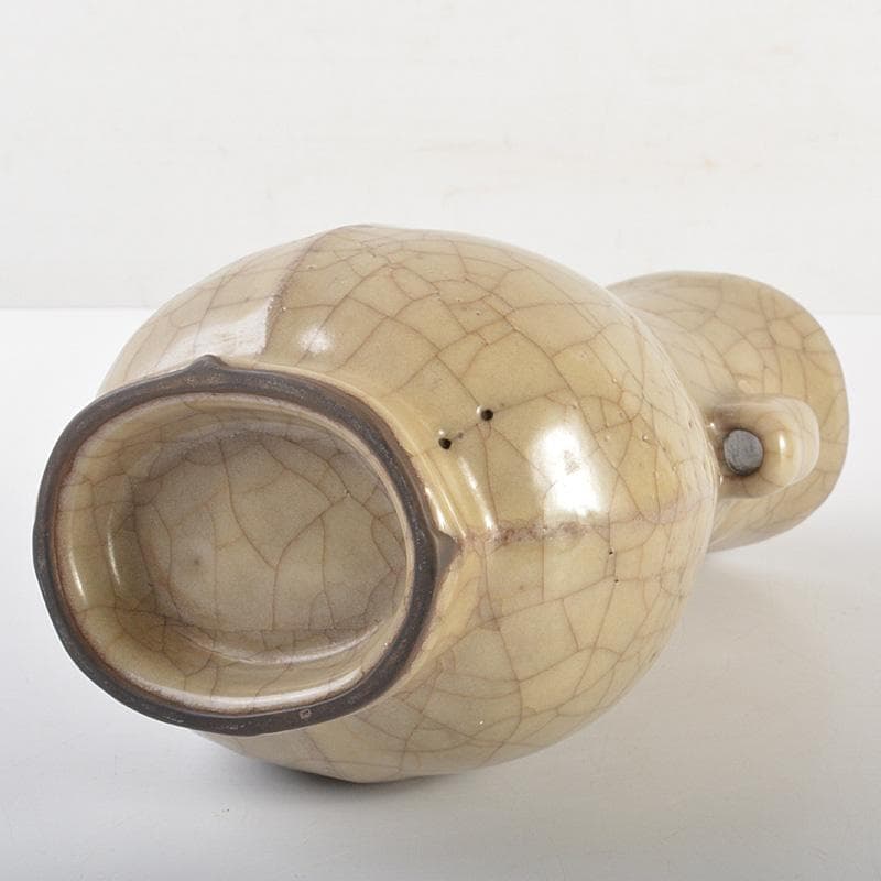 中国　哥窯　金絲鉄線　氷裂文　双耳瓶　C　7365E