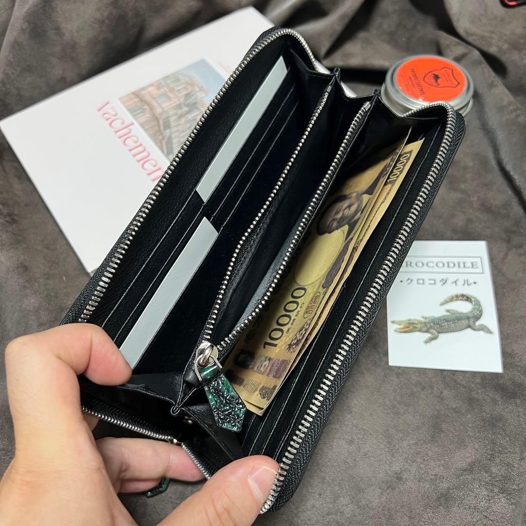実物一枚革　クロコダイル　ラウンドファスナー 本革　手染め手作り　長財布　人気