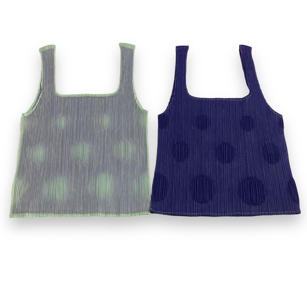 PLSEATS PLEASE レイヤードタンクトップ　水玉ノースリーブカットソー