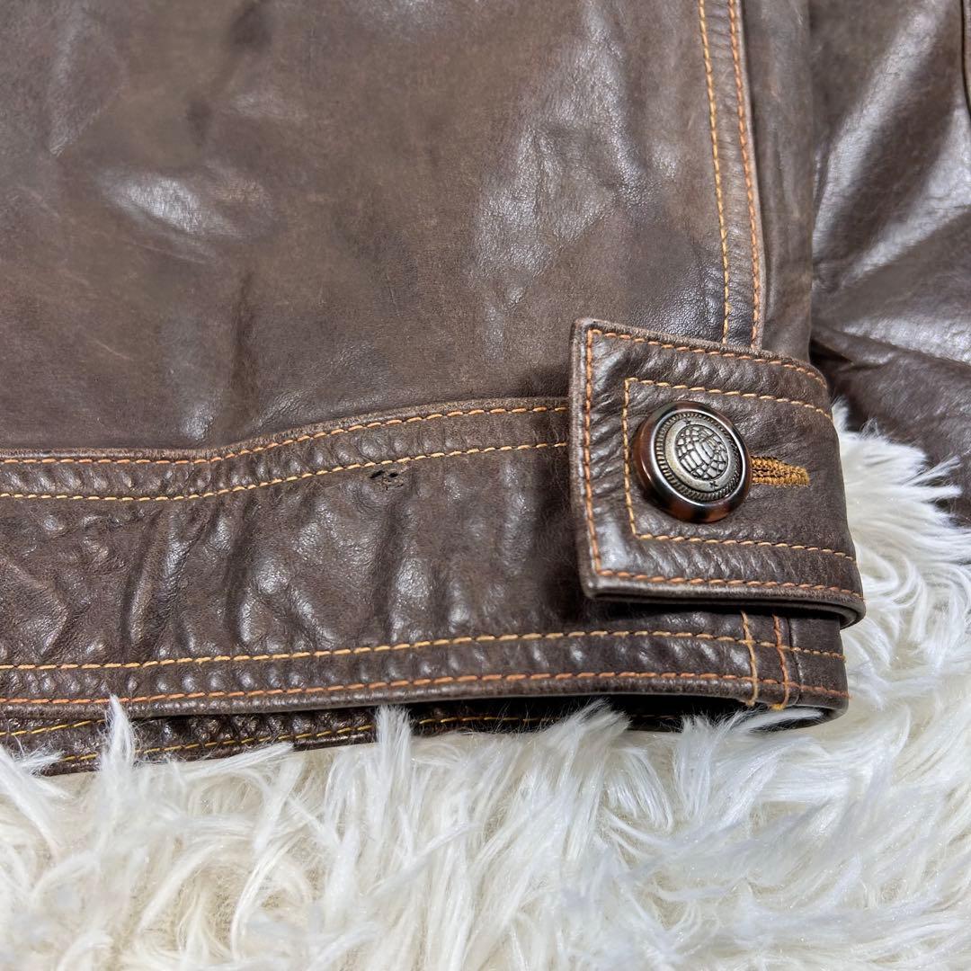 OLD GAP レザーシングルライダースジャケット ブラウン 90s 牛革 茶色