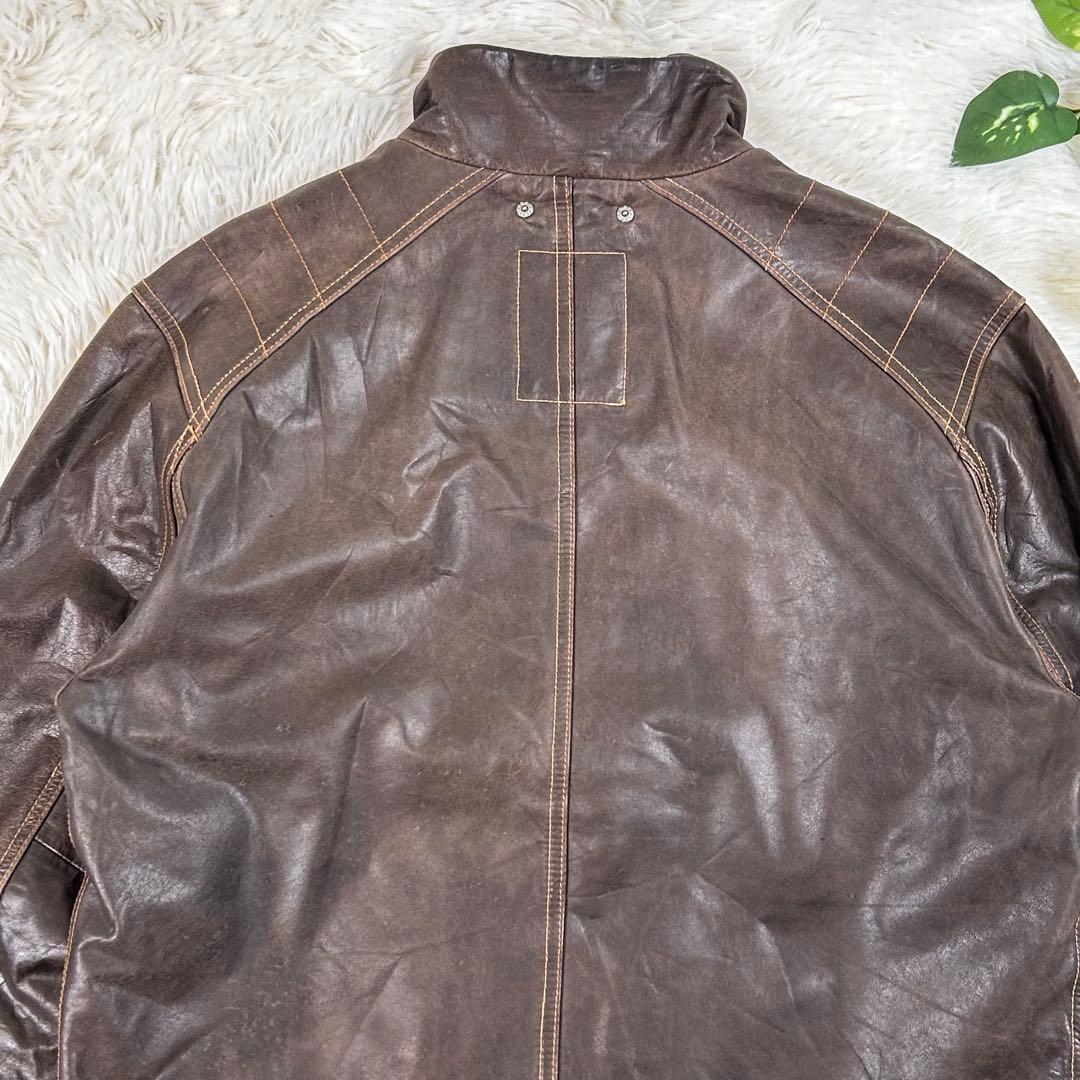 OLD GAP レザーシングルライダースジャケット ブラウン 90s 牛革 茶色