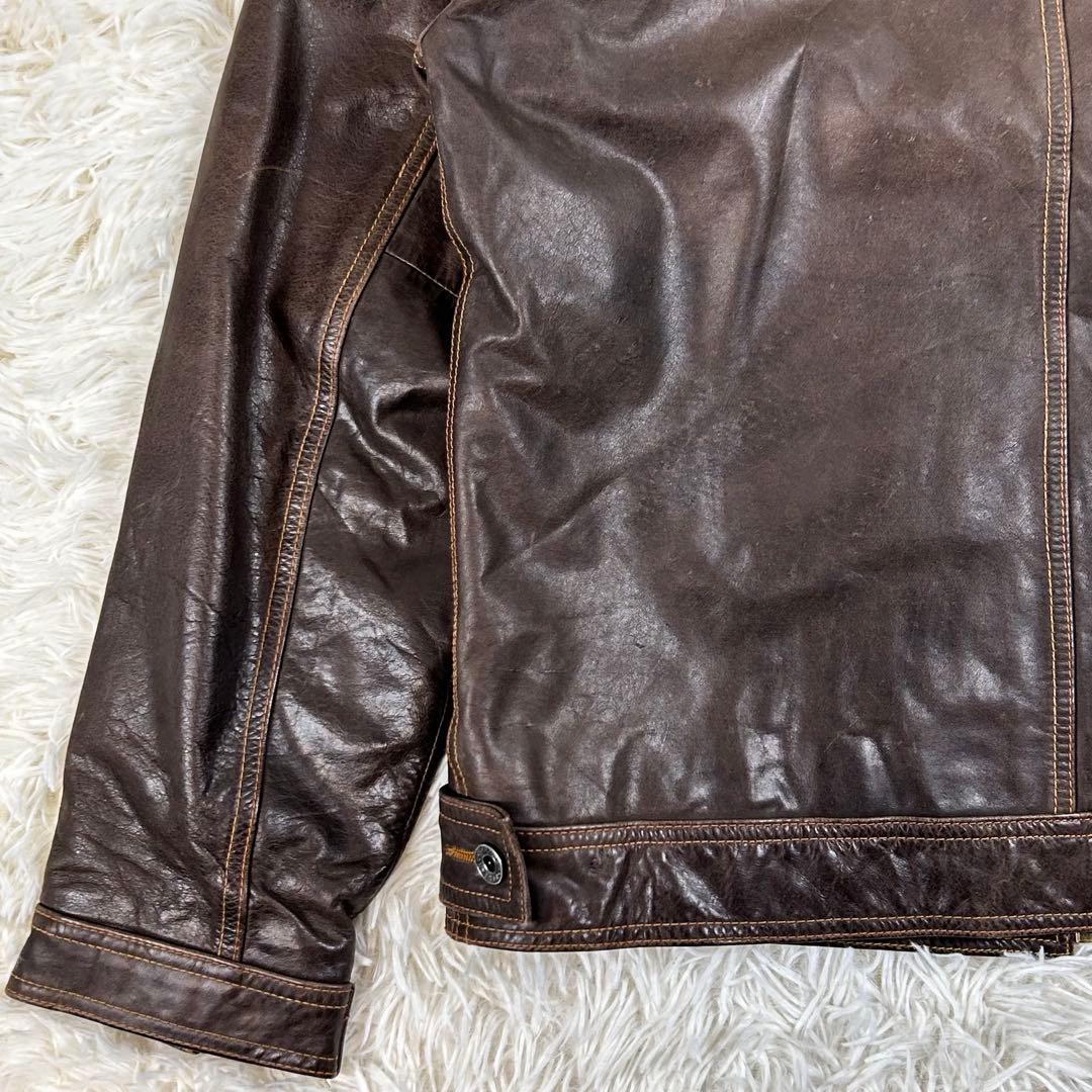 OLD GAP レザーシングルライダースジャケット ブラウン 90s 牛革 茶色