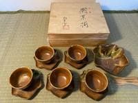 織部焼「織部流し」　（茶菓揃　彩堂窯彩杢作）