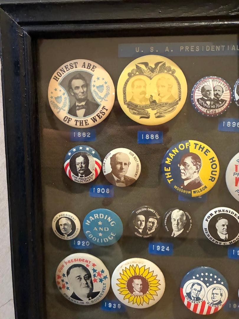 アメリカ大統領　選挙　缶バッジ　ビンテージ　アメリカン雑貨　ガレージ　額装