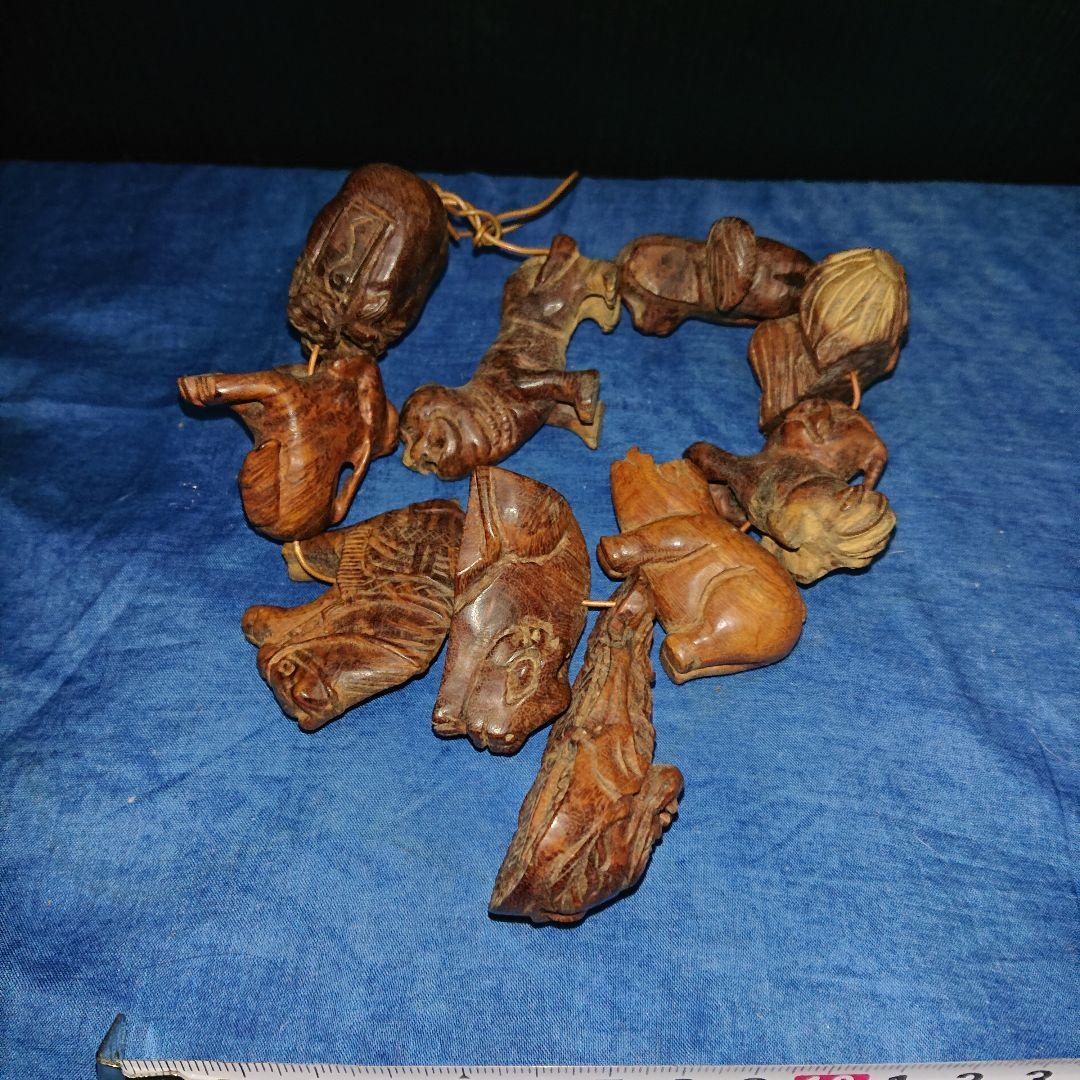 時代物木彫り、唐木念数珠