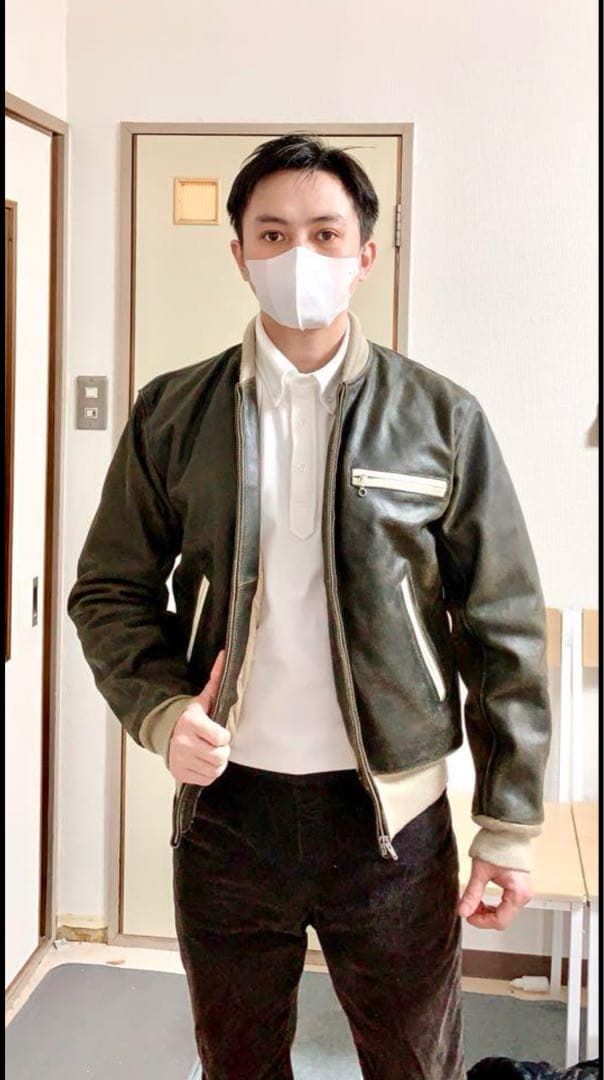 ダークブラウン レザー シングルライダースジャケット 40　スポーツジャケット