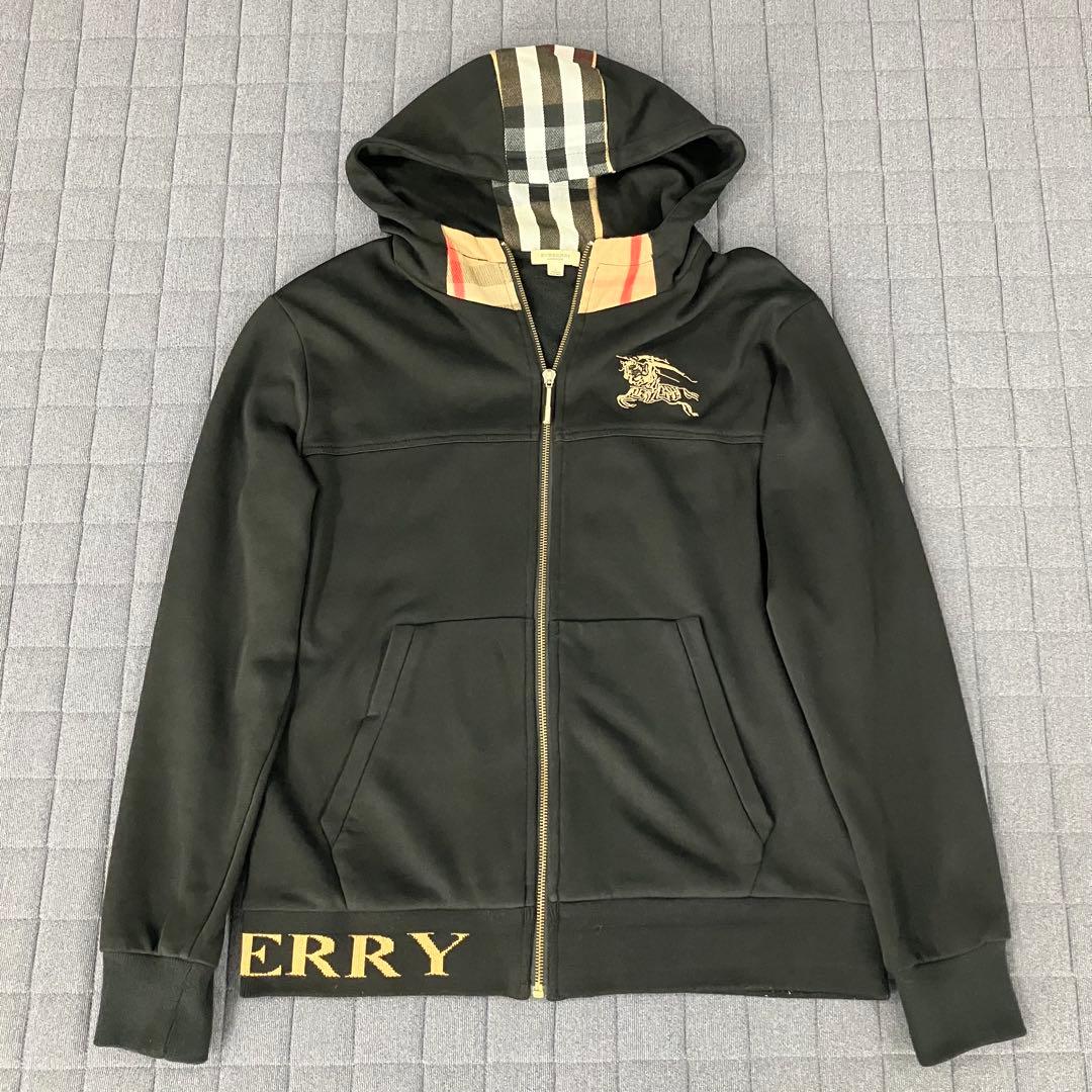 BURBERRY パーカー ファスナー フード付き ノバチェック ブラック
