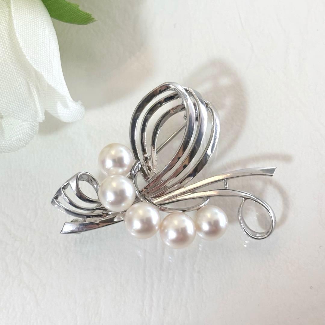 【MAY07】075 ミキモト　シルバー　パール　ブローチ