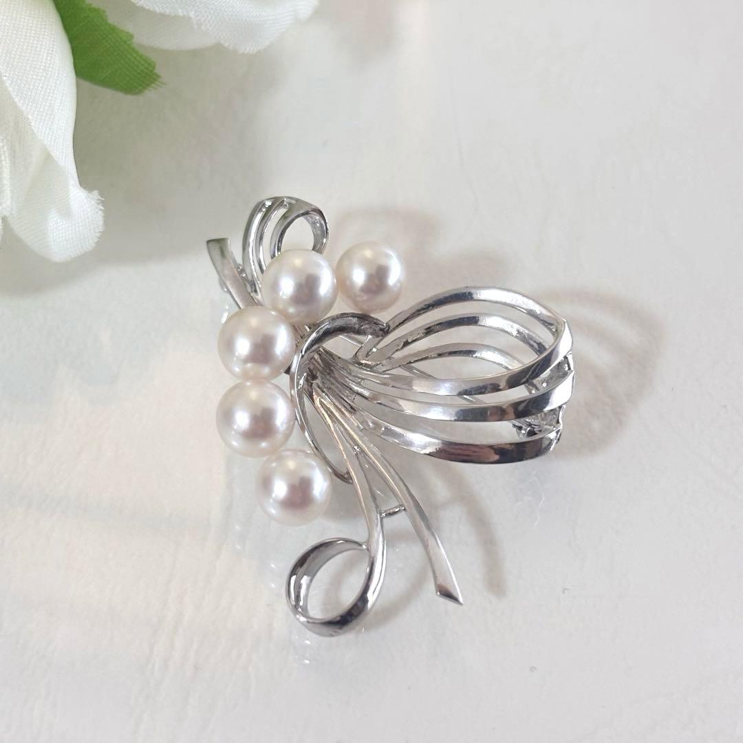 【MAY07】075 ミキモト　シルバー　パール　ブローチ