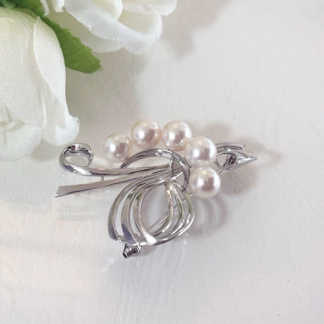 【MAY07】075 ミキモト　シルバー　パール　ブローチ