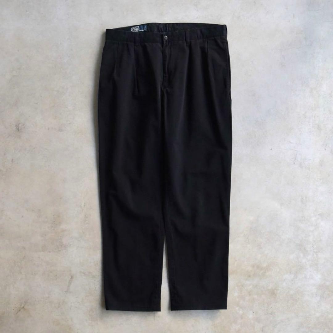 90s ラルフローレン ポロチノ ツータックチノ黒ブラック USA W36L30