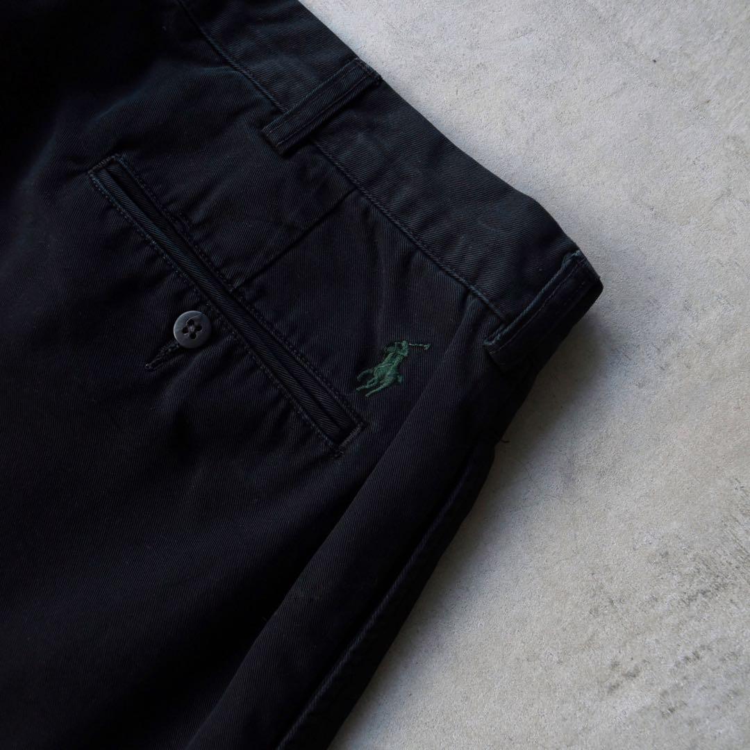 90s ラルフローレン ポロチノ ツータックチノ黒ブラック USA W36L30