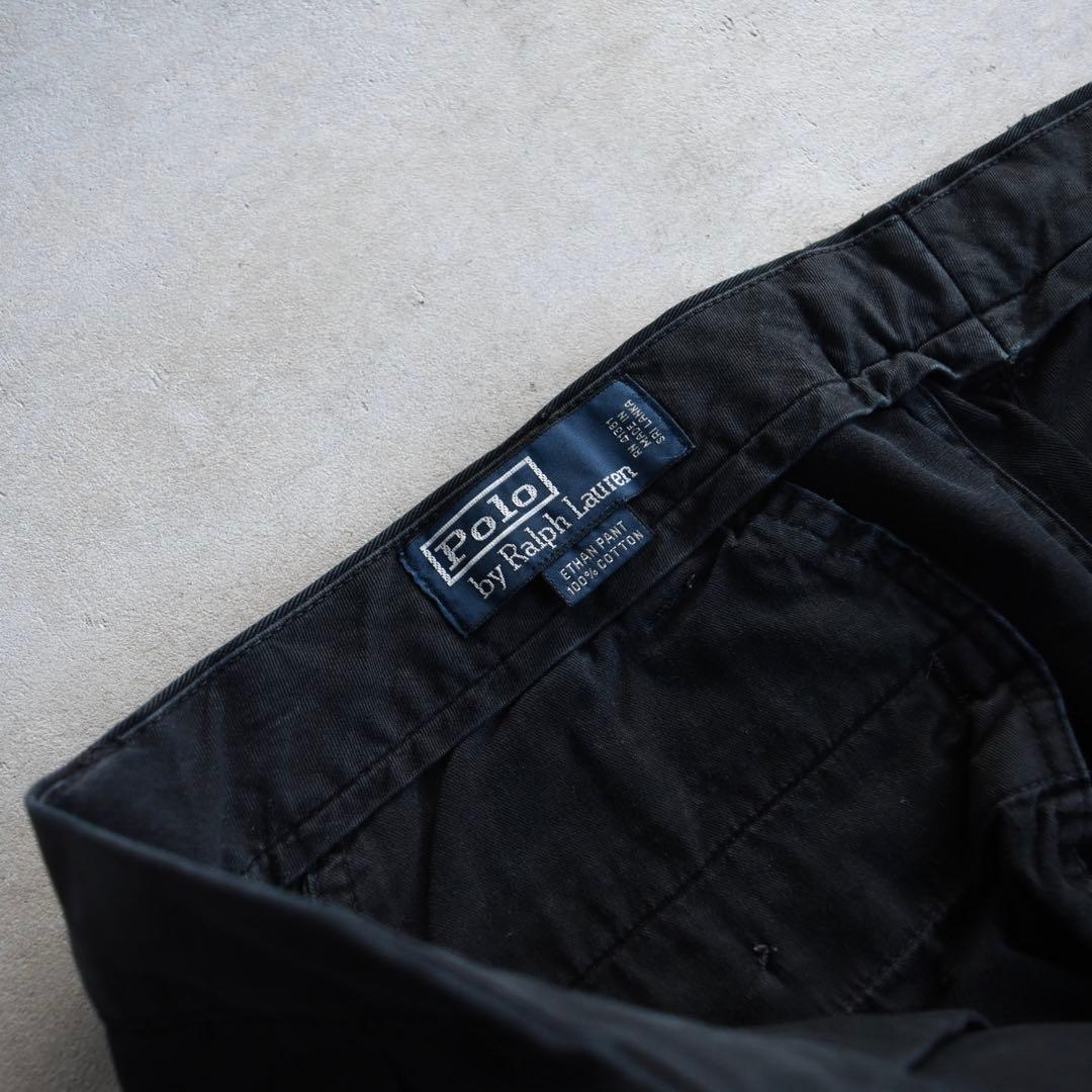 90s ラルフローレン ポロチノ ツータックチノ黒ブラック USA W36L30