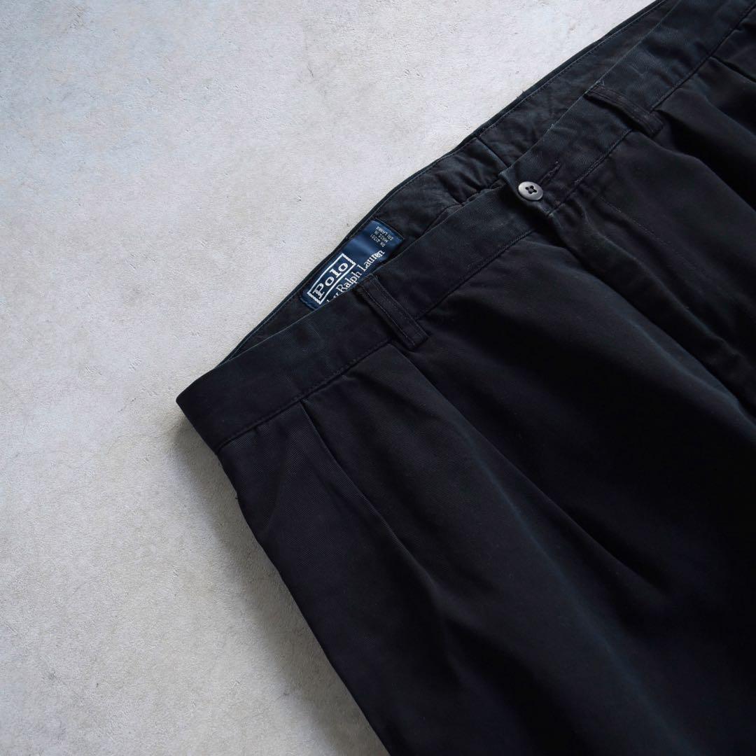 90s ラルフローレン ポロチノ ツータックチノ黒ブラック USA W36L30