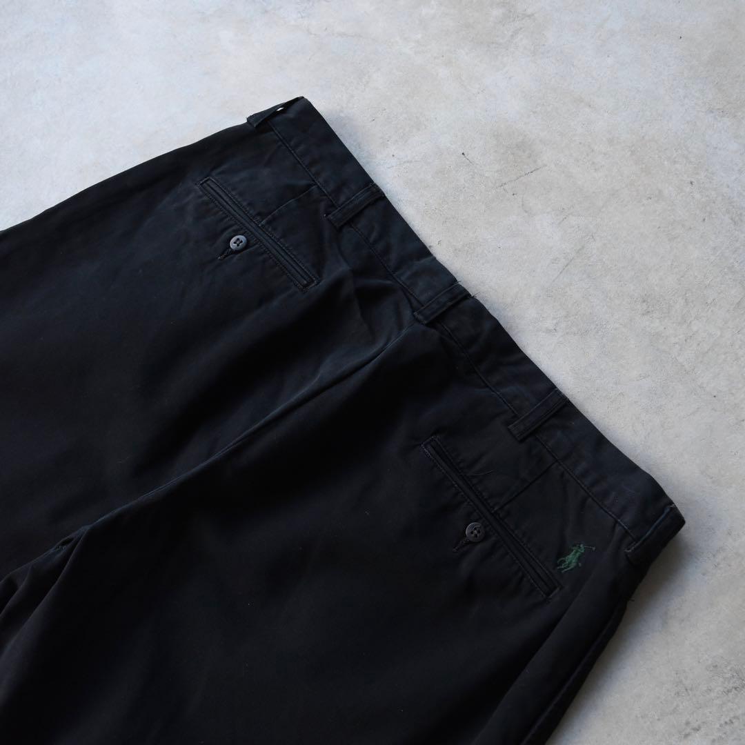 90s ラルフローレン ポロチノ ツータックチノ黒ブラック USA W36L30