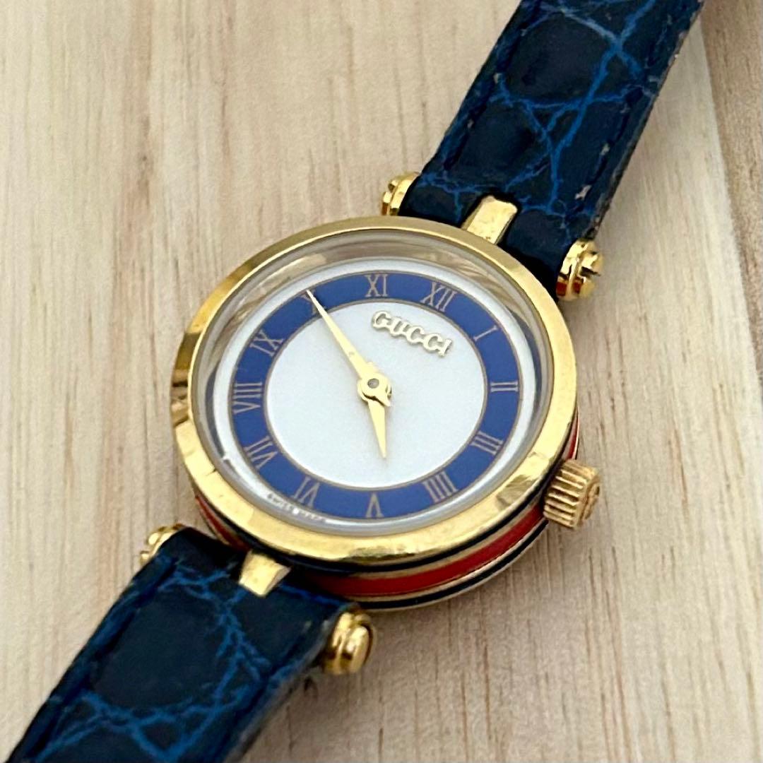 【美品】GUCCI グッチ シェリーライン ブルー オールド 腕時計