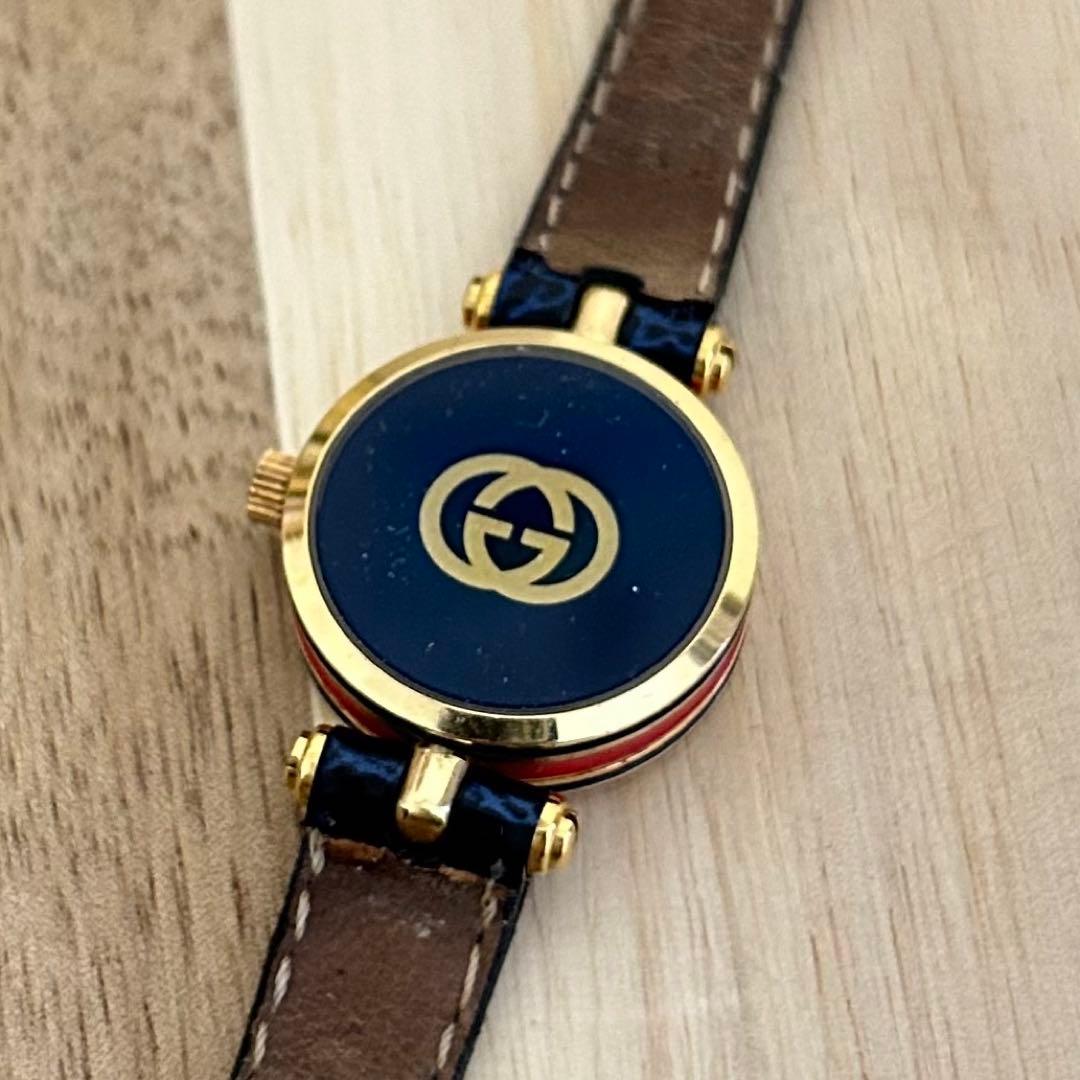 【美品】GUCCI グッチ シェリーライン ブルー オールド 腕時計