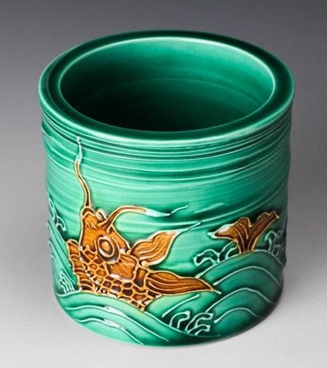 【美品】茶道具・蓋置｜中村翠嵐・青交趾（荒磯）