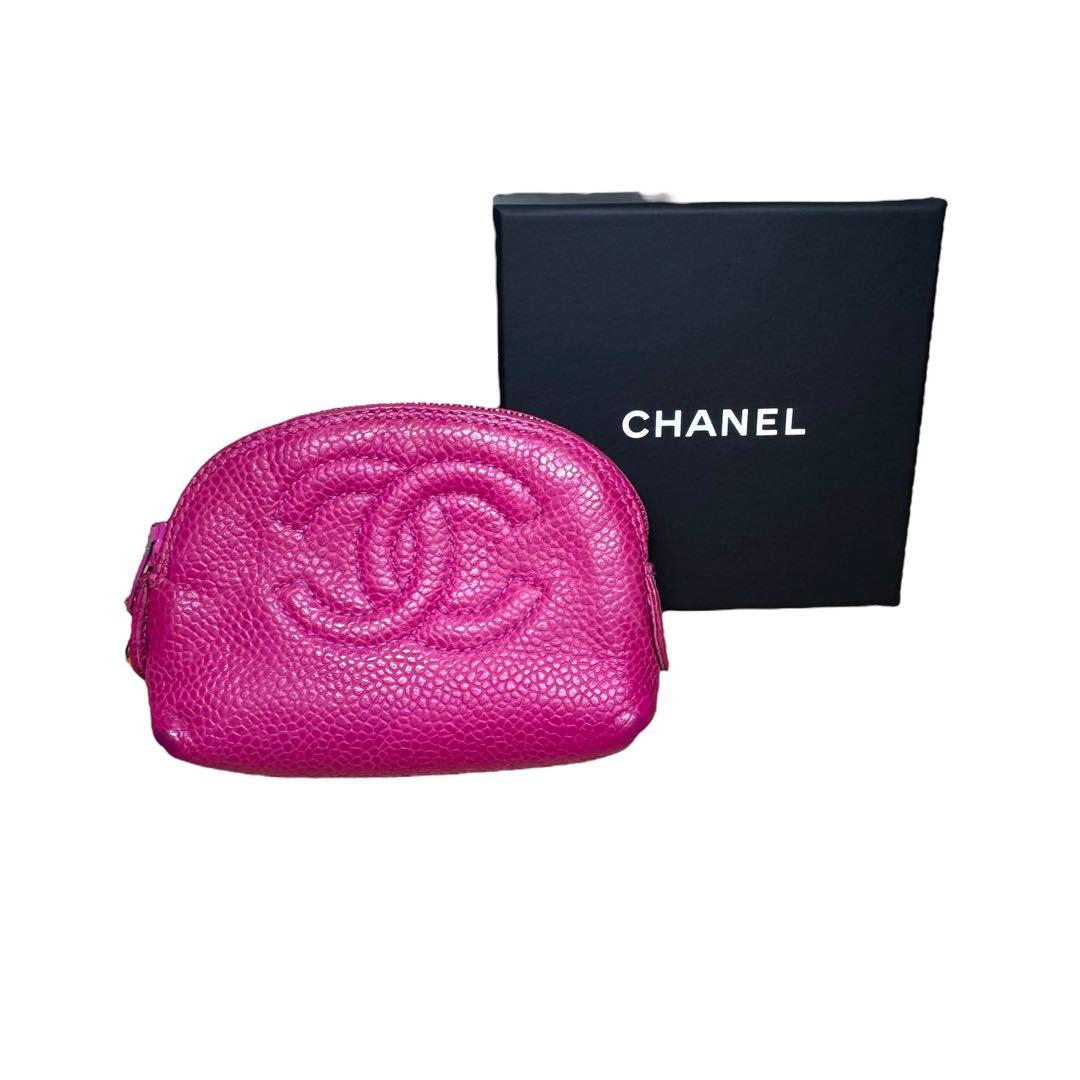 シャネル　ピンク　ケース　ミニ財布　デカココ　キャビアスキン　正規品
