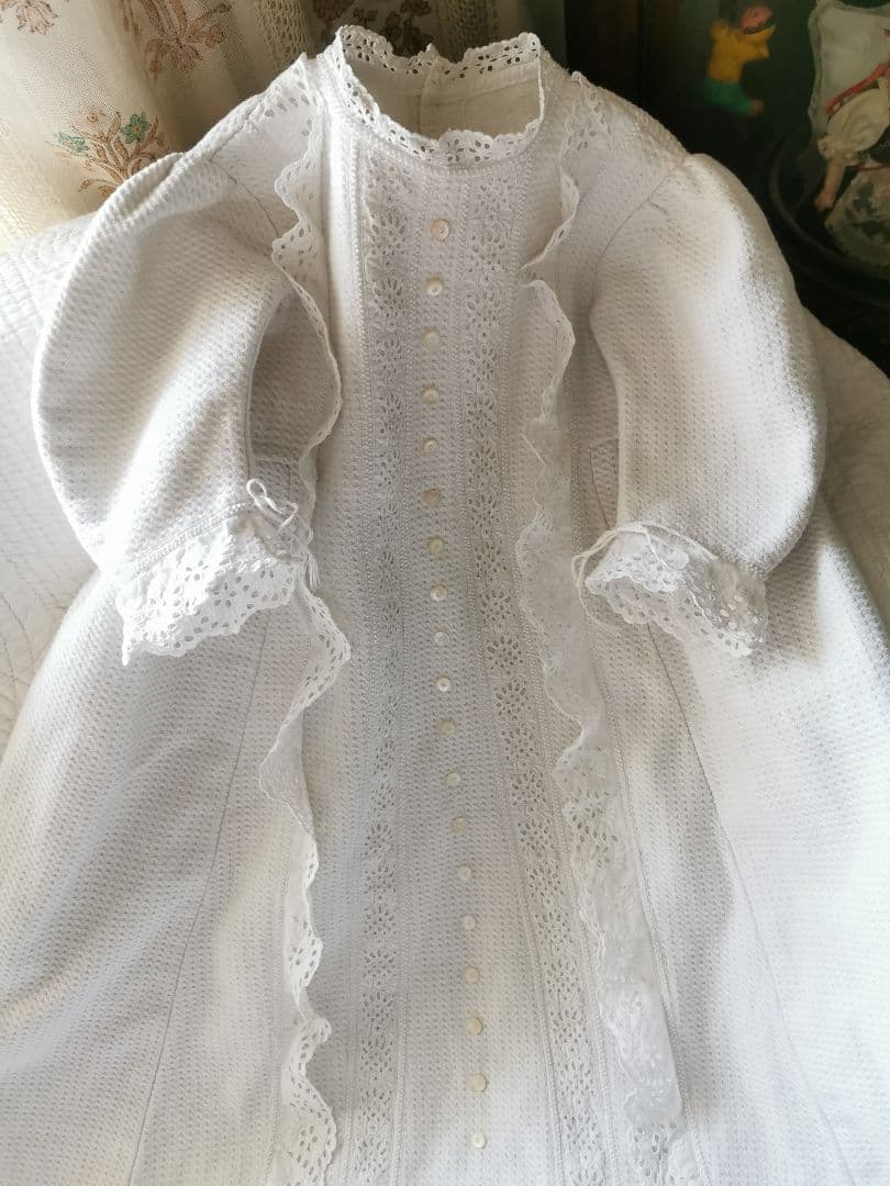 追加❁アンティークベビードレス 初宮詣 ピケドプロヴァンス パール釦ガロンレース