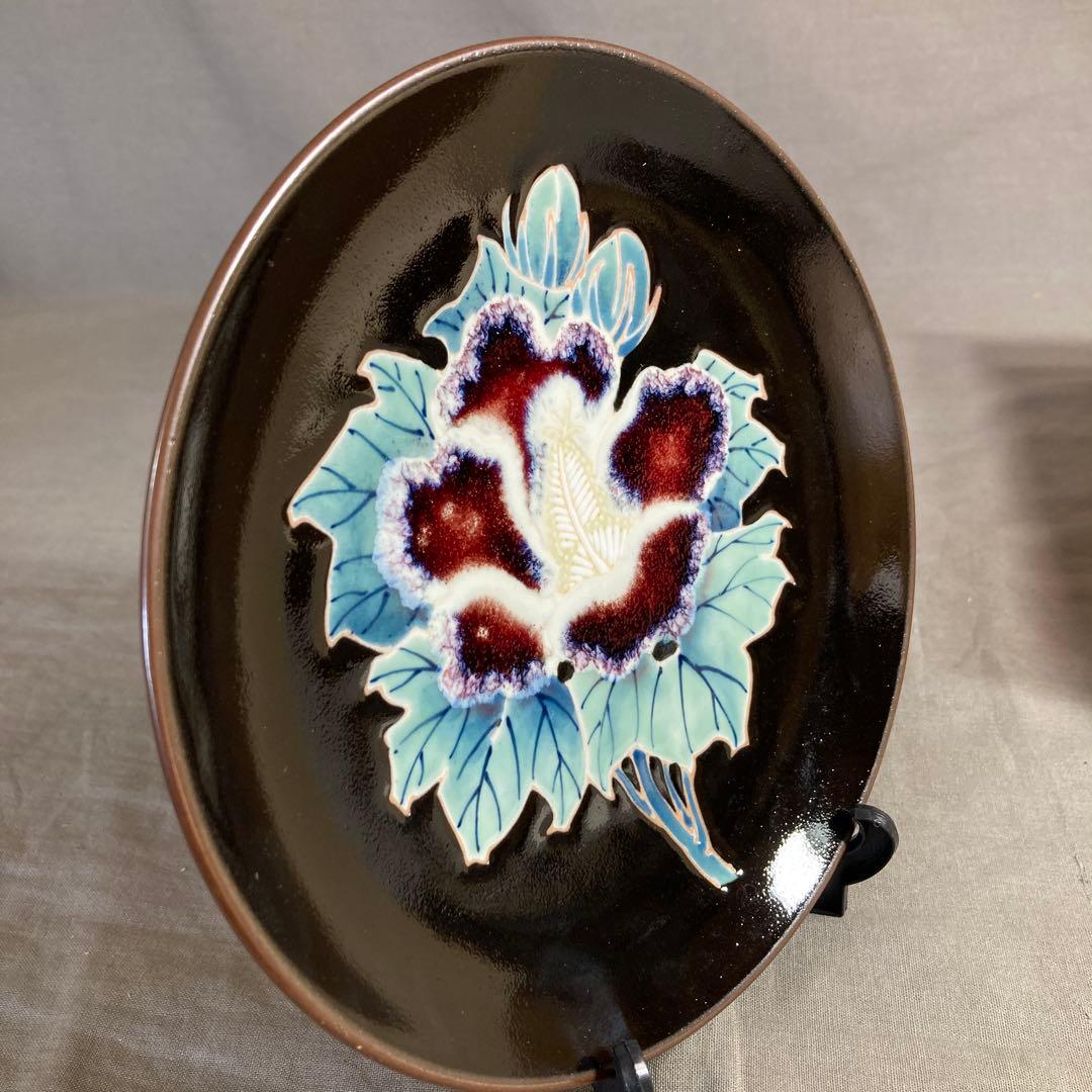 【松本佩山】孤高の陶芸家　日本の名窯　有田年木庵　松本佩山作　釉彩薊文　陶額皿