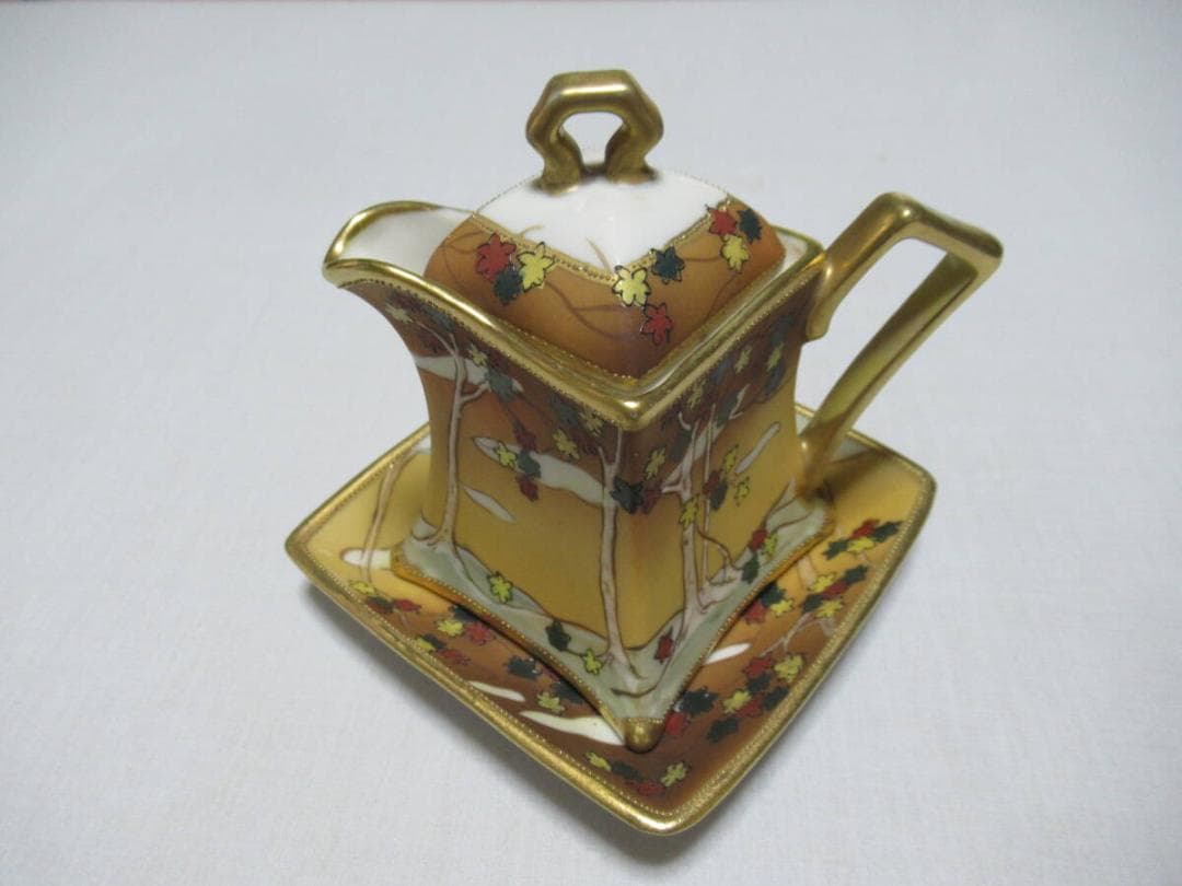 希少 大正初期 定価12万◆オールドノリタケ 金彩金盛 ティーポットと受皿