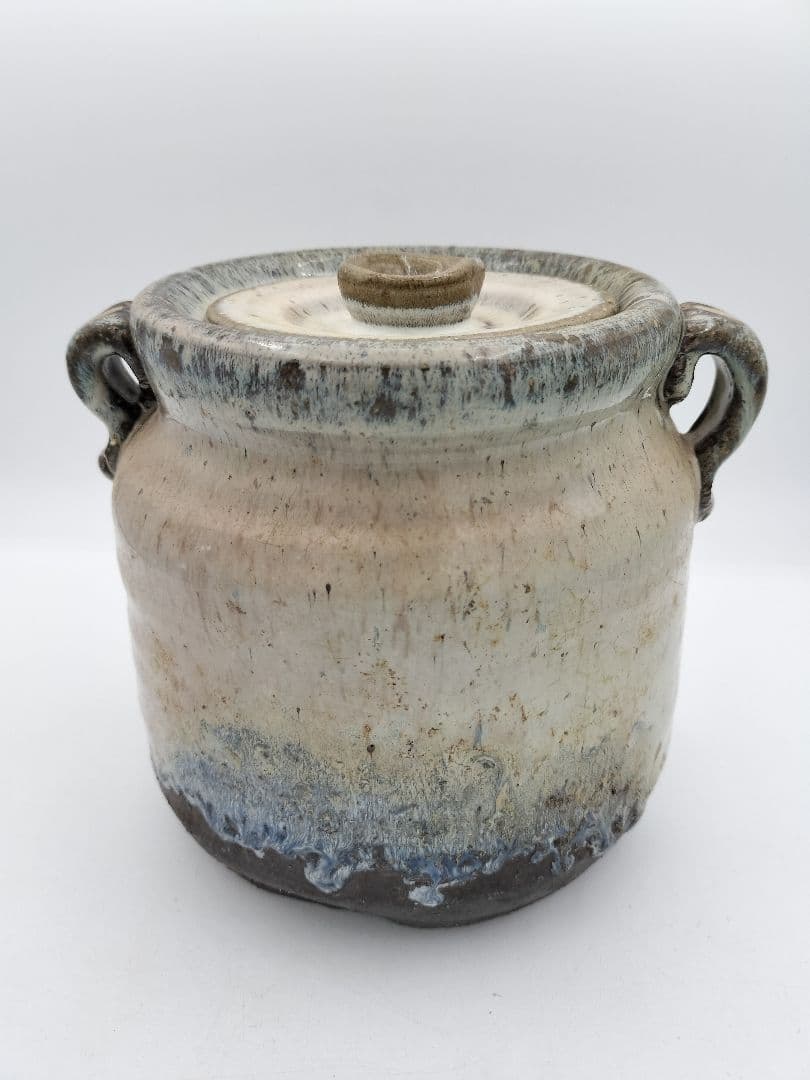 b521 【未使用】水指 萩 窯変 耳付 岡田裕 木箱 茶道具 古物