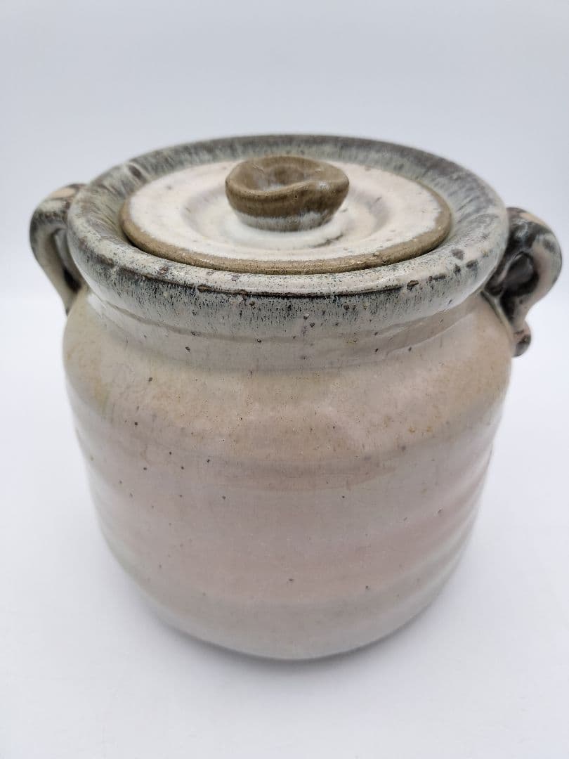 b521 【未使用】水指 萩 窯変 耳付 岡田裕 木箱 茶道具 古物