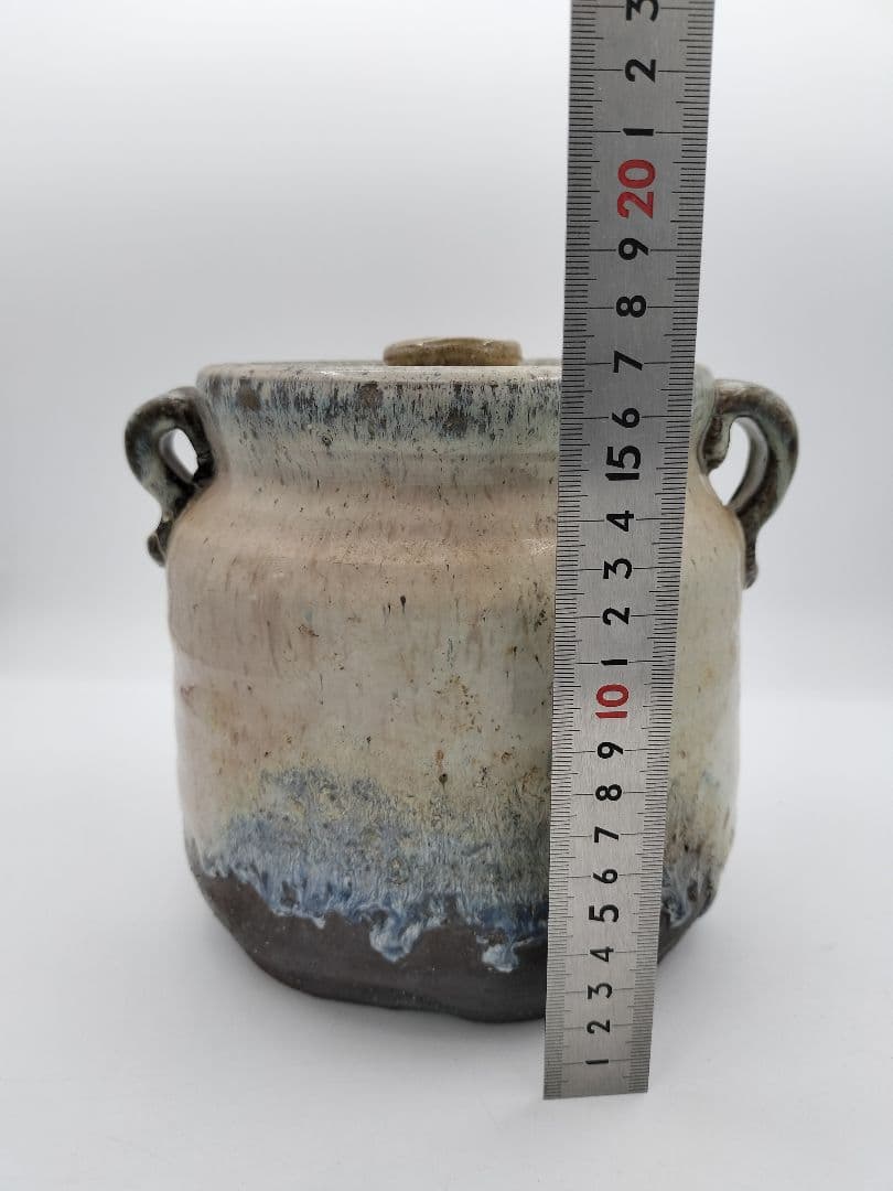 b521 【未使用】水指 萩 窯変 耳付 岡田裕 木箱 茶道具 古物